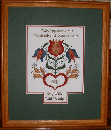 Photograph of Flowering Hearts Design Wedding Sampler.