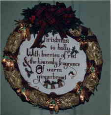 Photograph of Christmas Wreath Counted Cross Stitch.