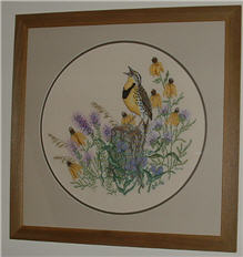 Counted Cross Stitch - Meadowlark from the Crossed Wing Collection.