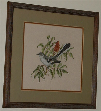 Cross Stitched Northern Mockingbird.