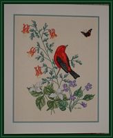 Picture of Scarlet Tanager Cross Stitch.
