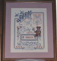 Cross Stitch Baby Sampler - Pattern  from Vera K. Enterprises.